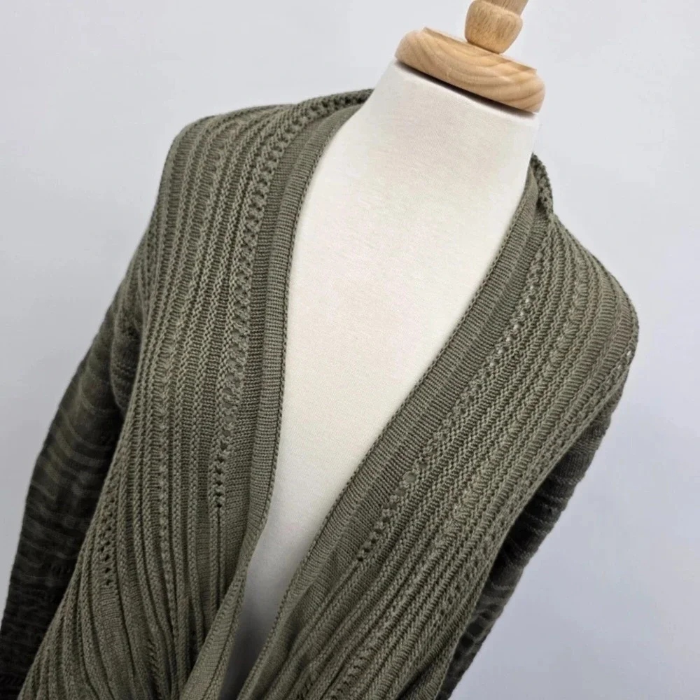 Athleta Womens XS Olive Green Open‎ Knit Cardigan Cotton Cashmere Wool Blend